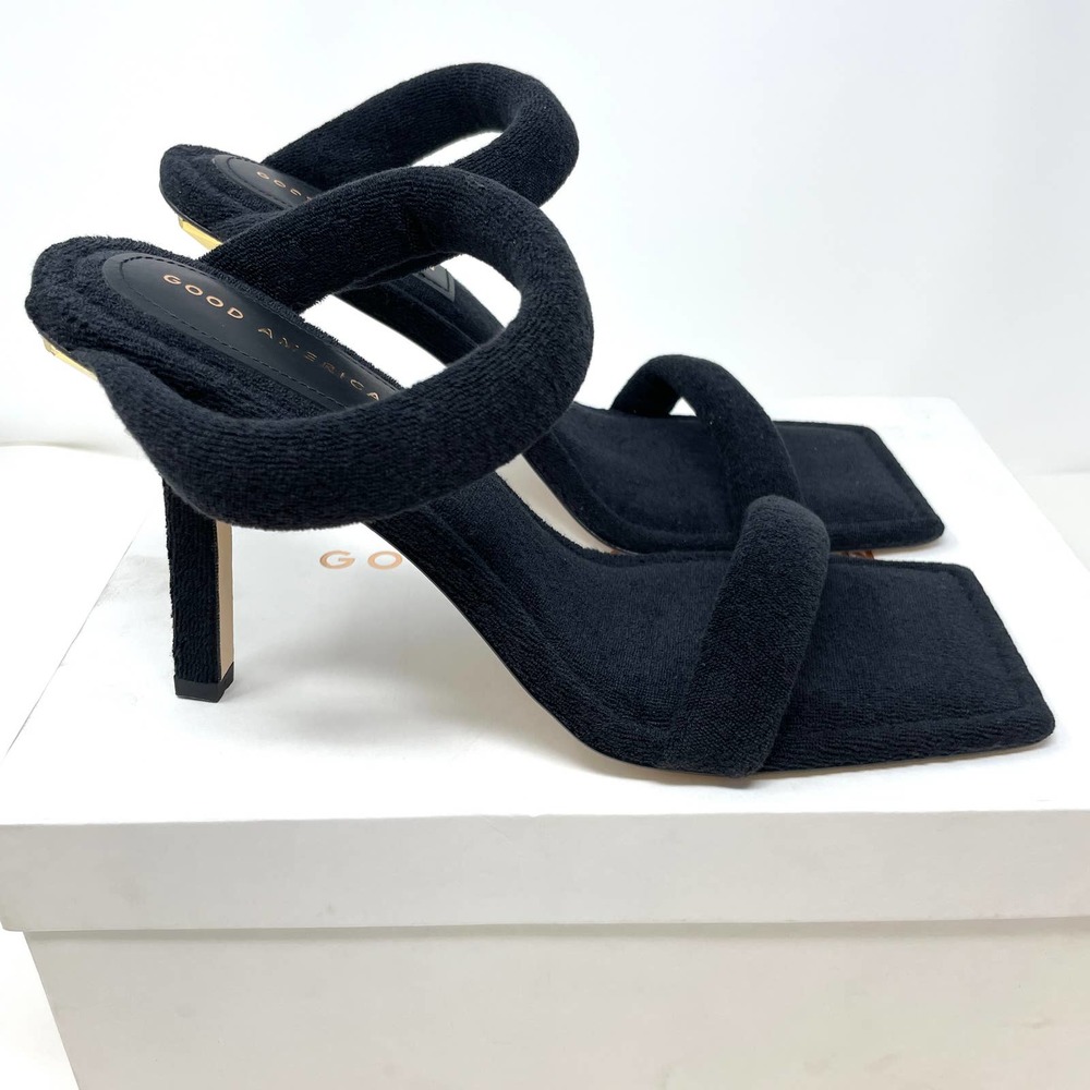 Good American Terry Square Toe Strappy Heeled Sandals In Black Size 11 New - Picture 8 of 14